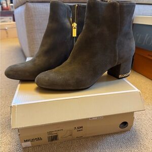 Michael Kors Suede Heeled Boots in Olive